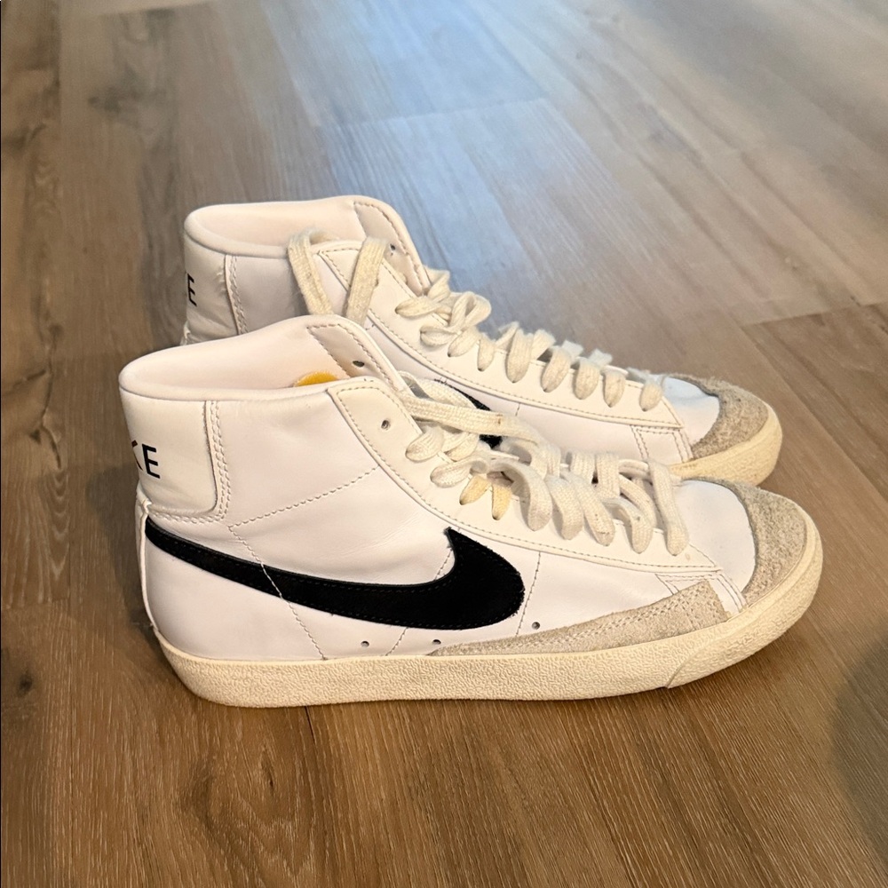 Nike White and Black High-Tops with Yellow Accent